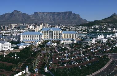 Aerial view of The Table Bay with Table Mountain in the background
